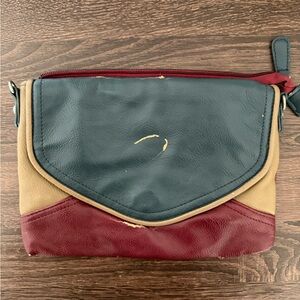 Free People Green and Tan Clutch with Color-Block Design
